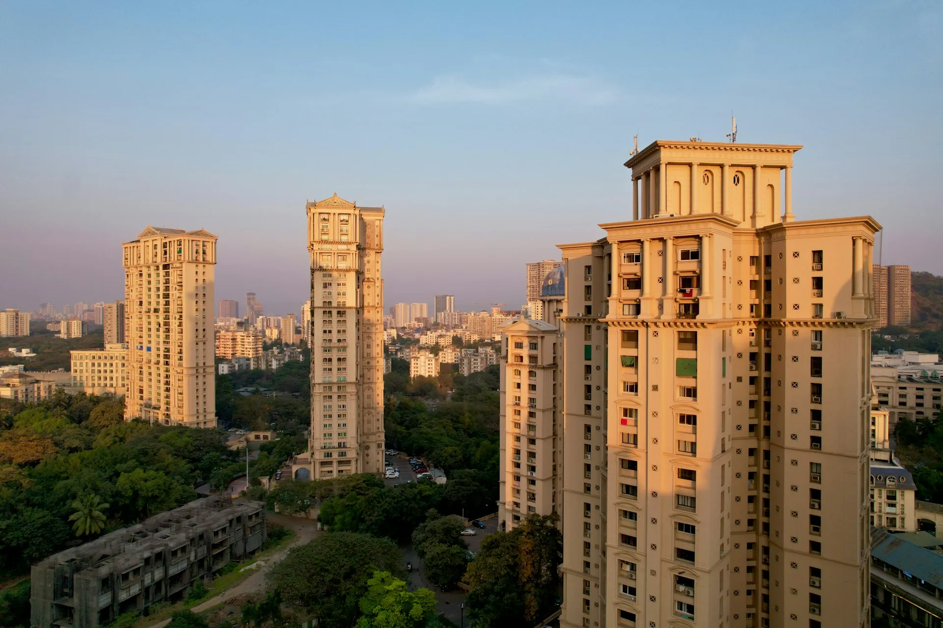 Mumbai residential skyline at golden hour